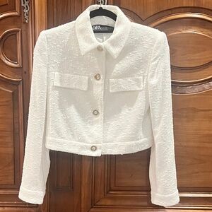 Zara Ivory Boucle Jacket Size Small